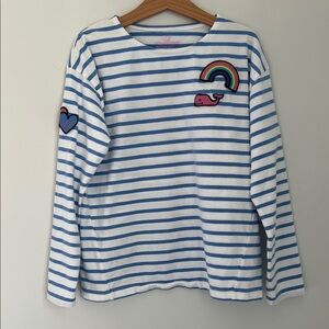 Vineyard Vines White & Blue Striped Long-Sleeve Tee with Rainbow Patch Size M